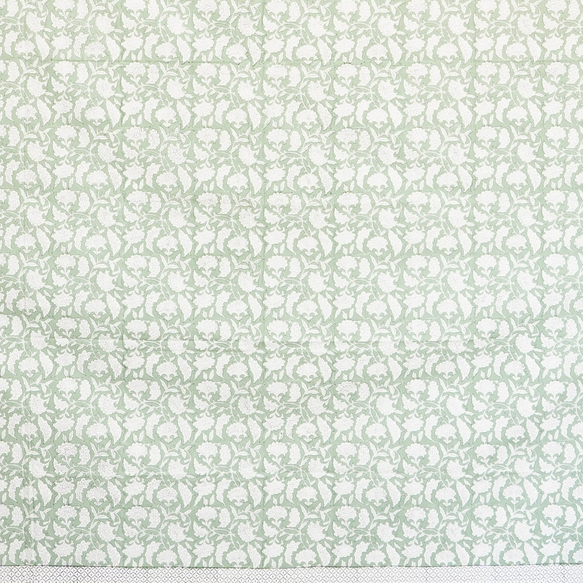 Green Hive Floral Hand Block Printed Cotton Bedsheet