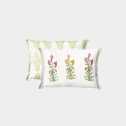 Green Jaali Floral Hand Block Printed Cotton Bedsheet