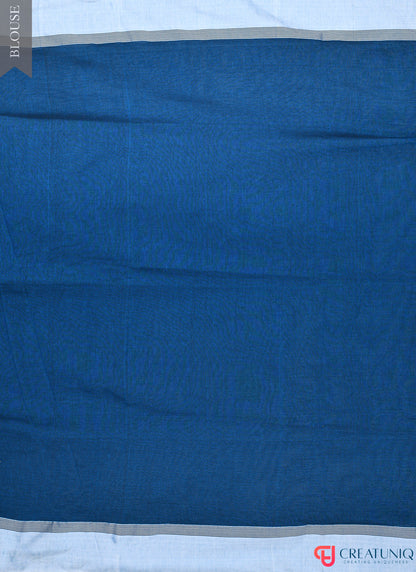 Handwoven Pure Cotton Saree with White Border and Blooming Floral Pallu - Blue