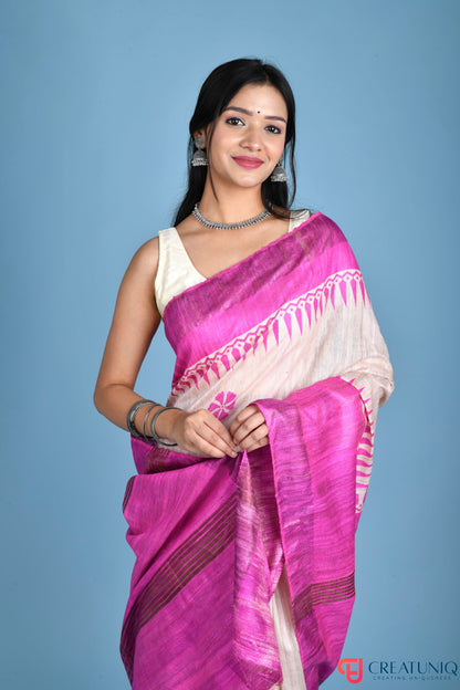 Handwoven Pure Silk Saree Adorned with Floral Motifs - Pink