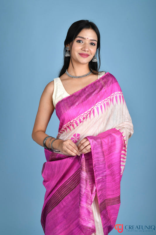 Handwoven Pure Silk Saree Adorned with Floral Motifs - Pink