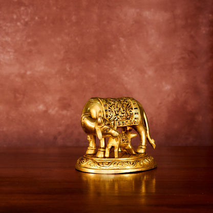 Kamdhenu Cow Brass Statue 5" with Antique Polish