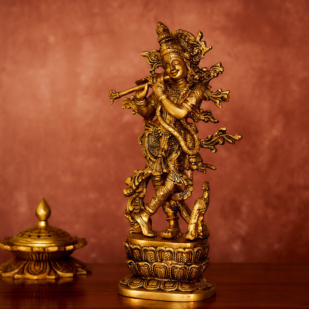 Krishna Brass Idol 12" with Antique Polish