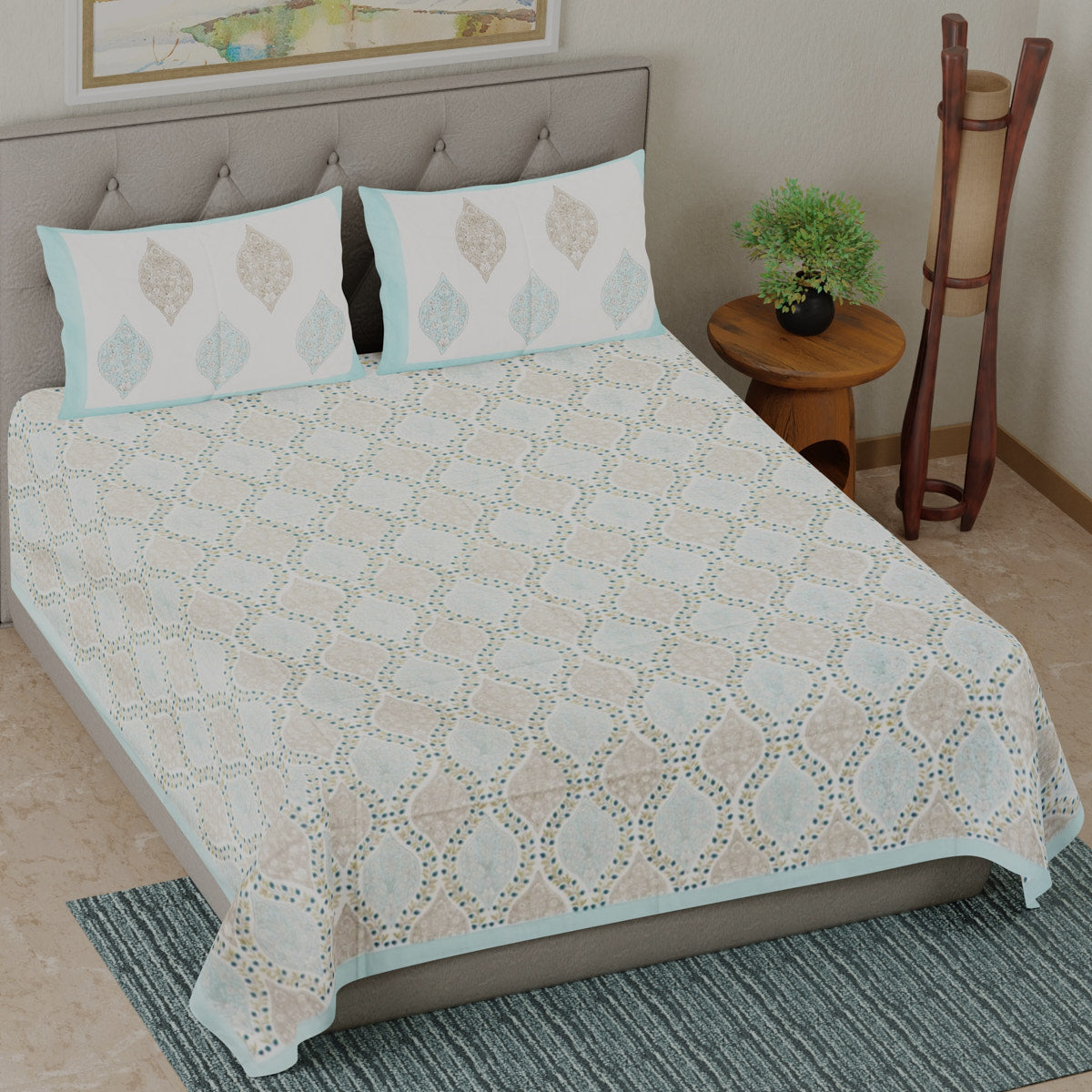 Leafy Hive Hand Block Printed Cotton Bedsheet