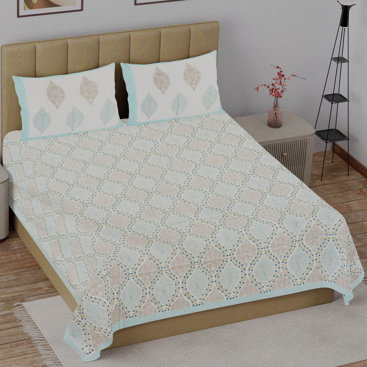 Leafy Hive Hand Block Printed Cotton Bedsheet