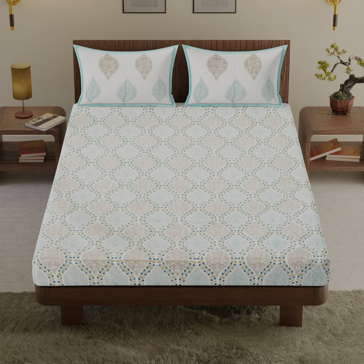 Leafy Hive Hand Block Printed Cotton Bedsheet
