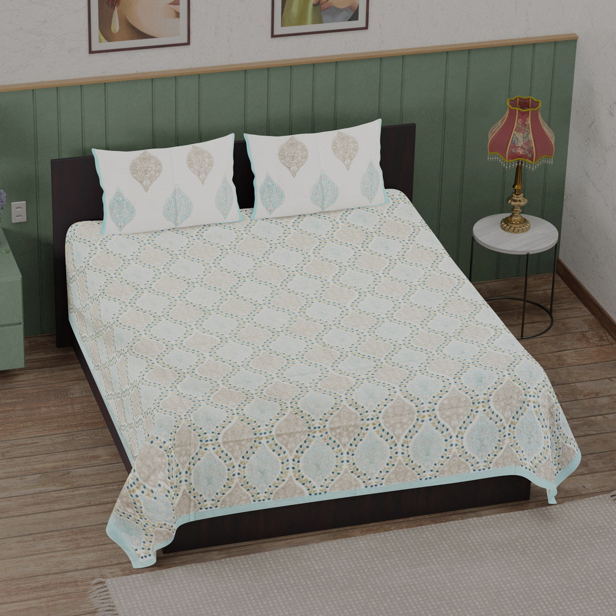 Leafy Hive Hand Block Printed Cotton Bedsheet