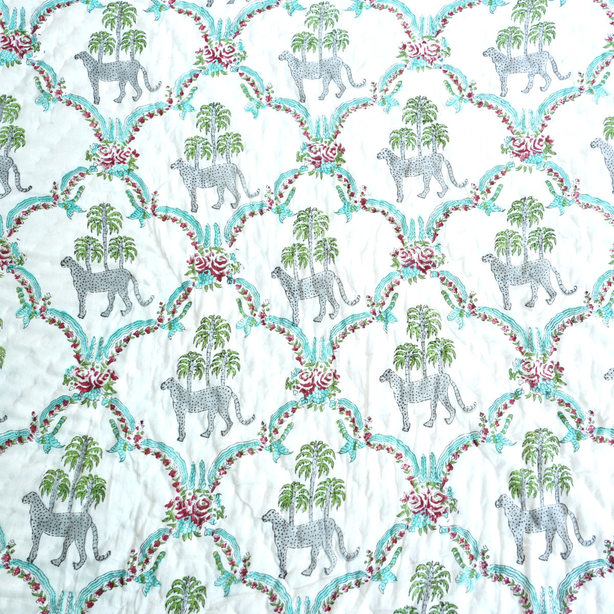 Leopard and Floral Reversible Hand Block Printed Cotton Quilt
