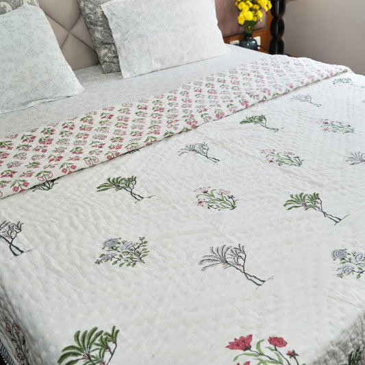 Nature’s Bloom Reversible Hand Block Printed Cotton Quilt
