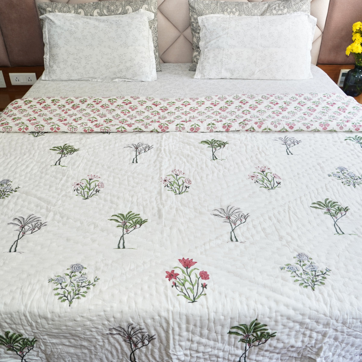 Nature’s Bloom Reversible Hand Block Printed Cotton Quilt