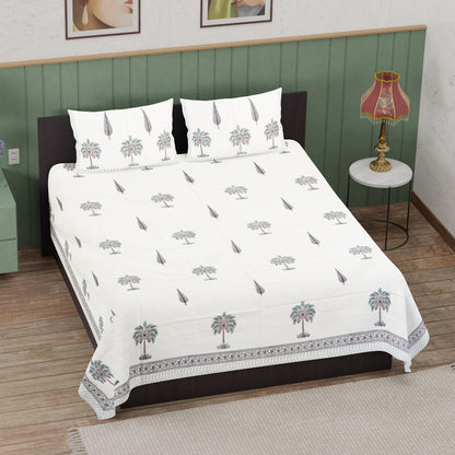 Palm and Cypress Hand Block Printed Cotton Bedsheet