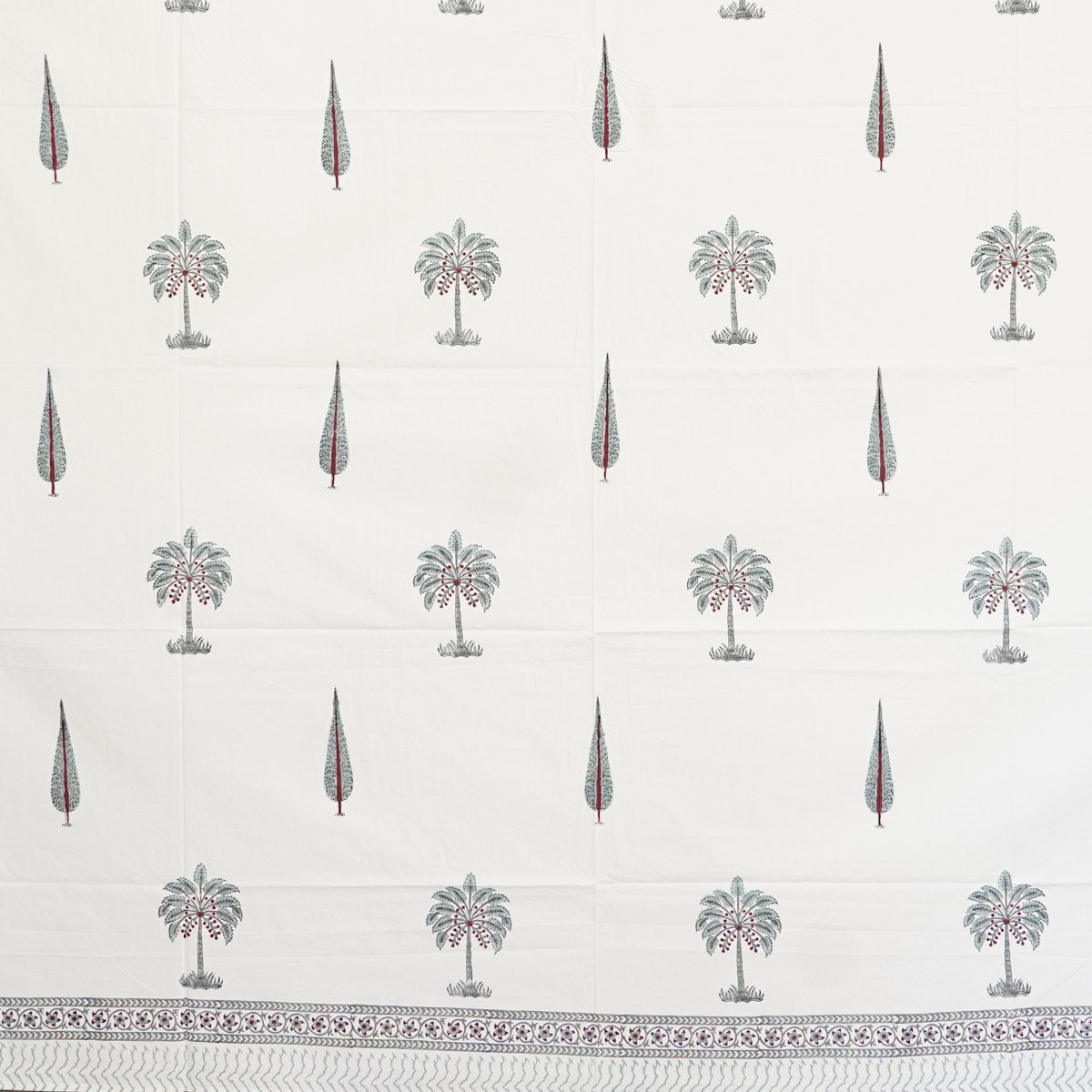 Palm and Cypress Hand Block Printed Cotton Bedsheet