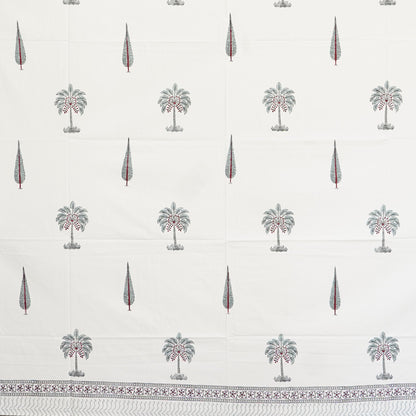 Palm and Cypress Hand Block Printed Cotton Bedsheet