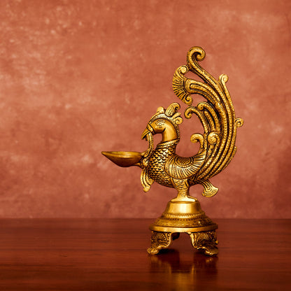 Peacock Brass Diya 8.5" with Antique Polish