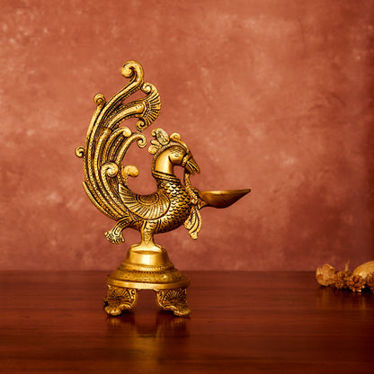 Peacock Brass Diya 8.5" with Antique Polish