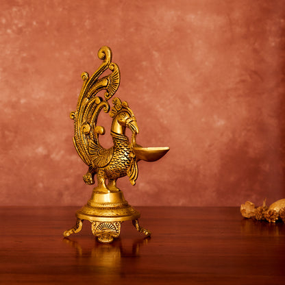Peacock Brass Diya 8.5" with Antique Polish