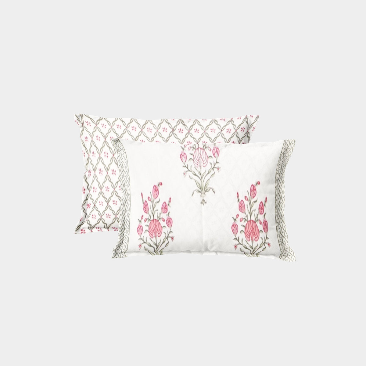  Pink Floral Essence Hand Block Printed Cotton Bedsheet