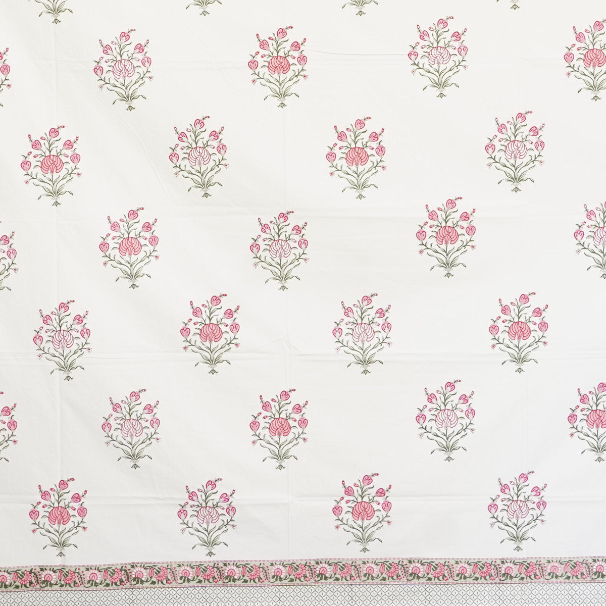 Pink Floral Essence Hand Block Printed Cotton Bedsheet