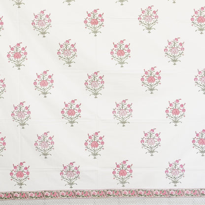 Pink Floral Essence Hand Block Printed Cotton Bedsheet