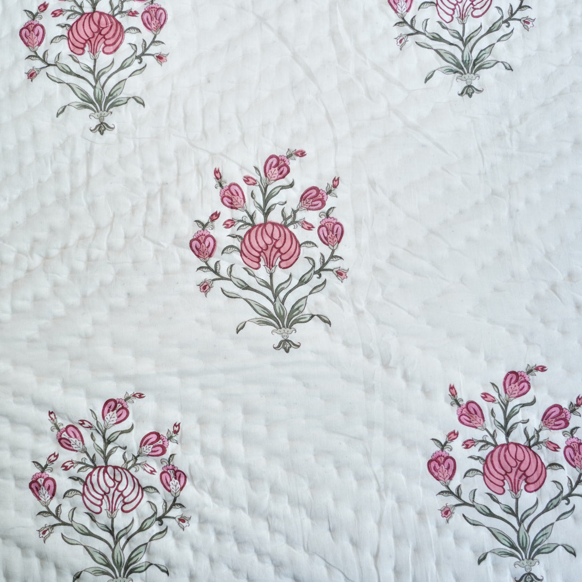 Pink Floral Essence Reversible Hand Block Printed Cotton Quilt