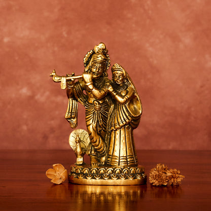 Radha Krishna Brass Idol 6" with Antique Polish