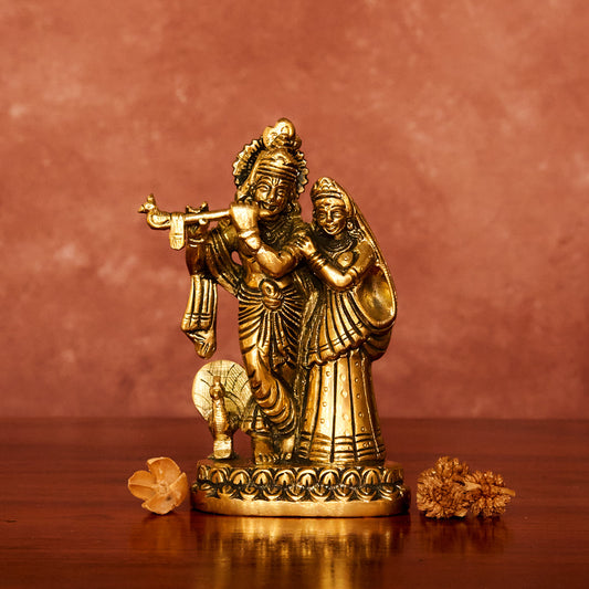Radha Krishna Brass Idol 6" with Antique Polish