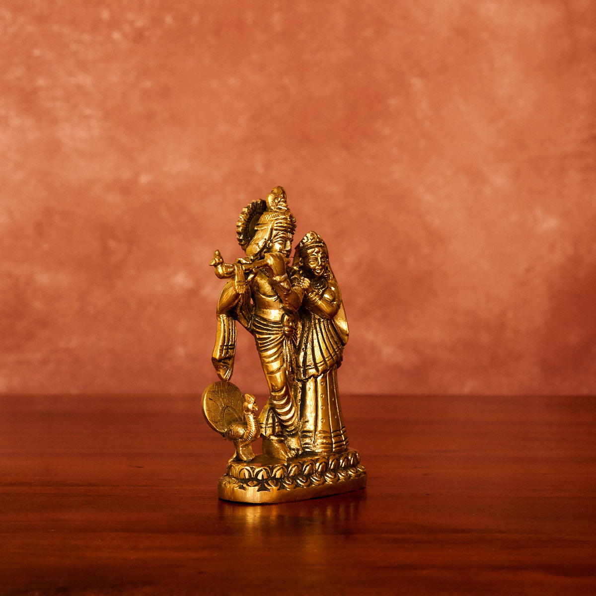 Radha Krishna Brass Idol 6" with Antique Polish