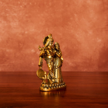 Radha Krishna Brass Idol 6" with Antique Polish