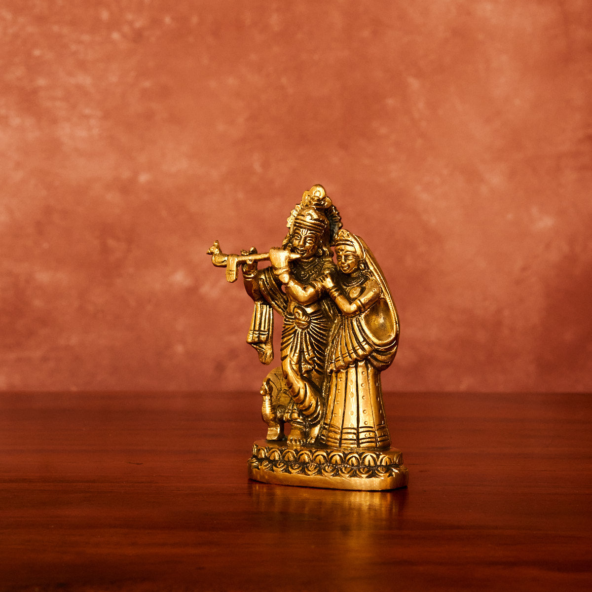 Radha Krishna Brass Idol 6" with Antique Polish