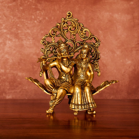 Radha Krishna on Swing Brass Idol 10" with Antique Polish