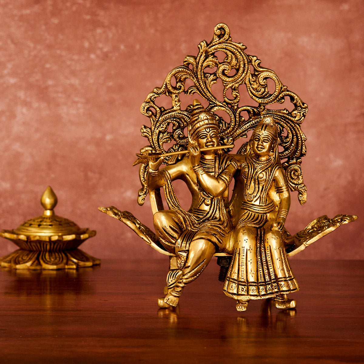 Radha Krishna on Swing Brass Idol 10" with Antique Polish