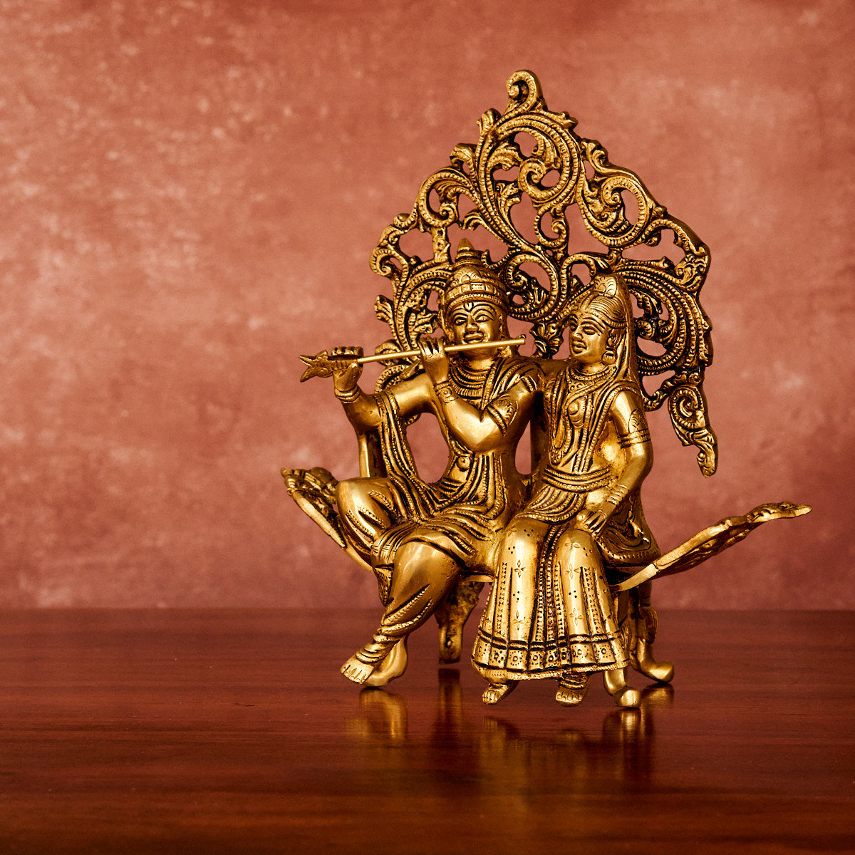 Radha Krishna on Swing Brass Idol 10" with Antique Polish