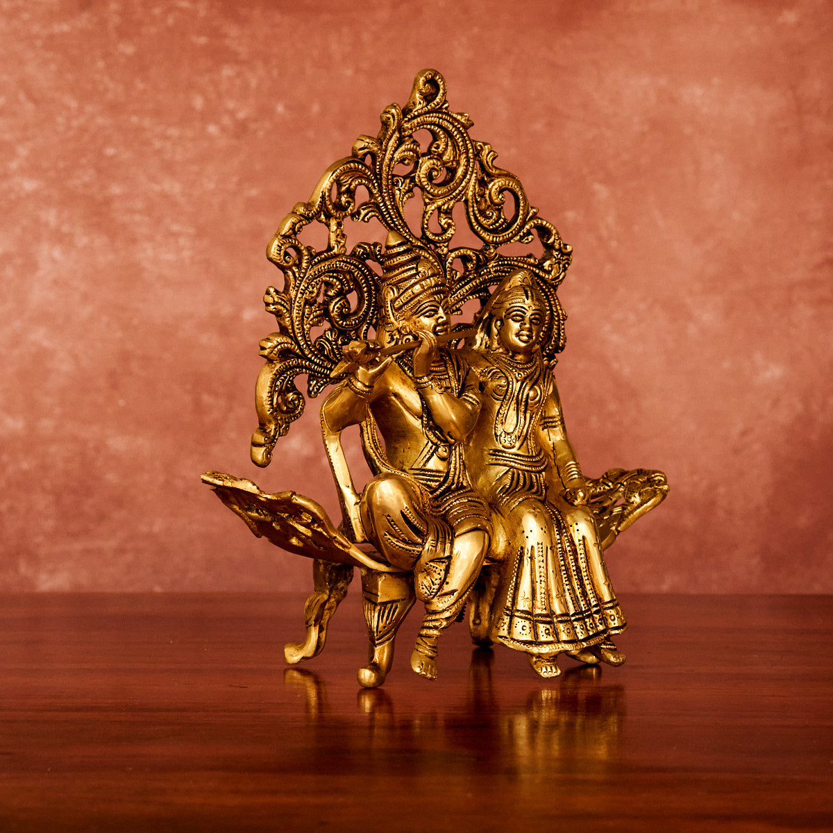 Radha Krishna on Swing Brass Idol 10" with Antique Polish