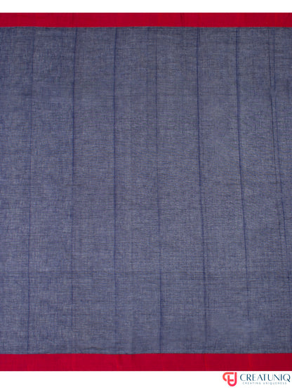 Red Border Handloom Pure Cotton Saree with Arrow Motif – Blue