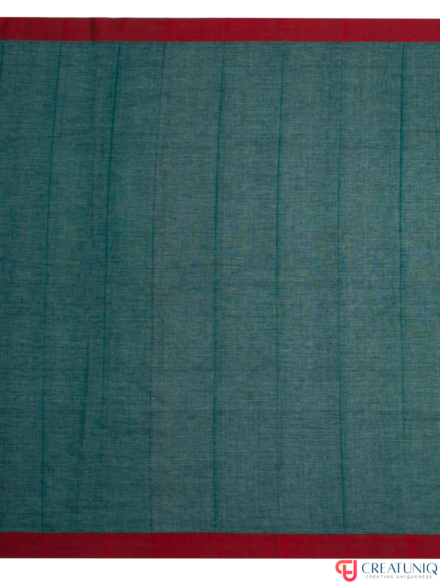 Red Border Handloom Pure Cotton Saree with Arrow Motif – Green