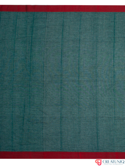 Red Border Handloom Pure Cotton Saree with Arrow Motif – Green
