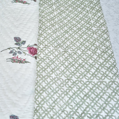 Rose Meadow Grace Reversible Hand Block Printed Cotton Quilt