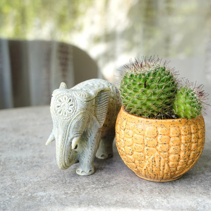 Stone Elephant Sculpture with Intricate Jali Carving