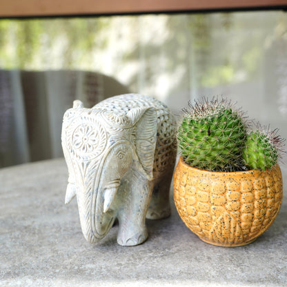 Stone Elephant Sculpture with Intricate Jali Carving