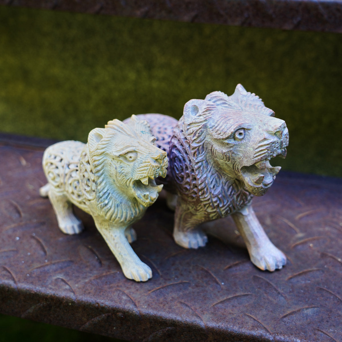 Stone Lion Sculpture with Intricate Jali Carving
