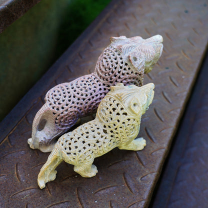 Stone Lion Sculpture with Intricate Jali Carving