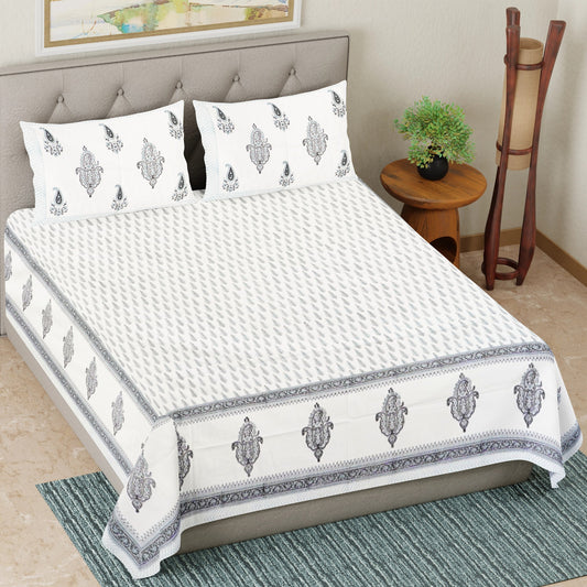 Suttle Blue Floral Hand Block Printed Cotton Bedsheet