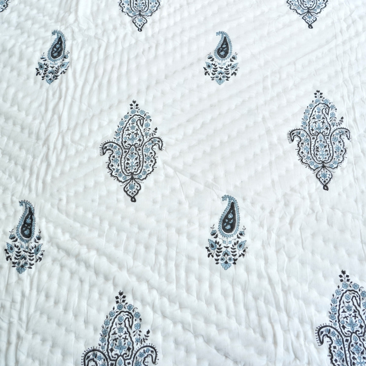 Suttle Blue Floral Reversible Hand Block Printed Cotton Quilt