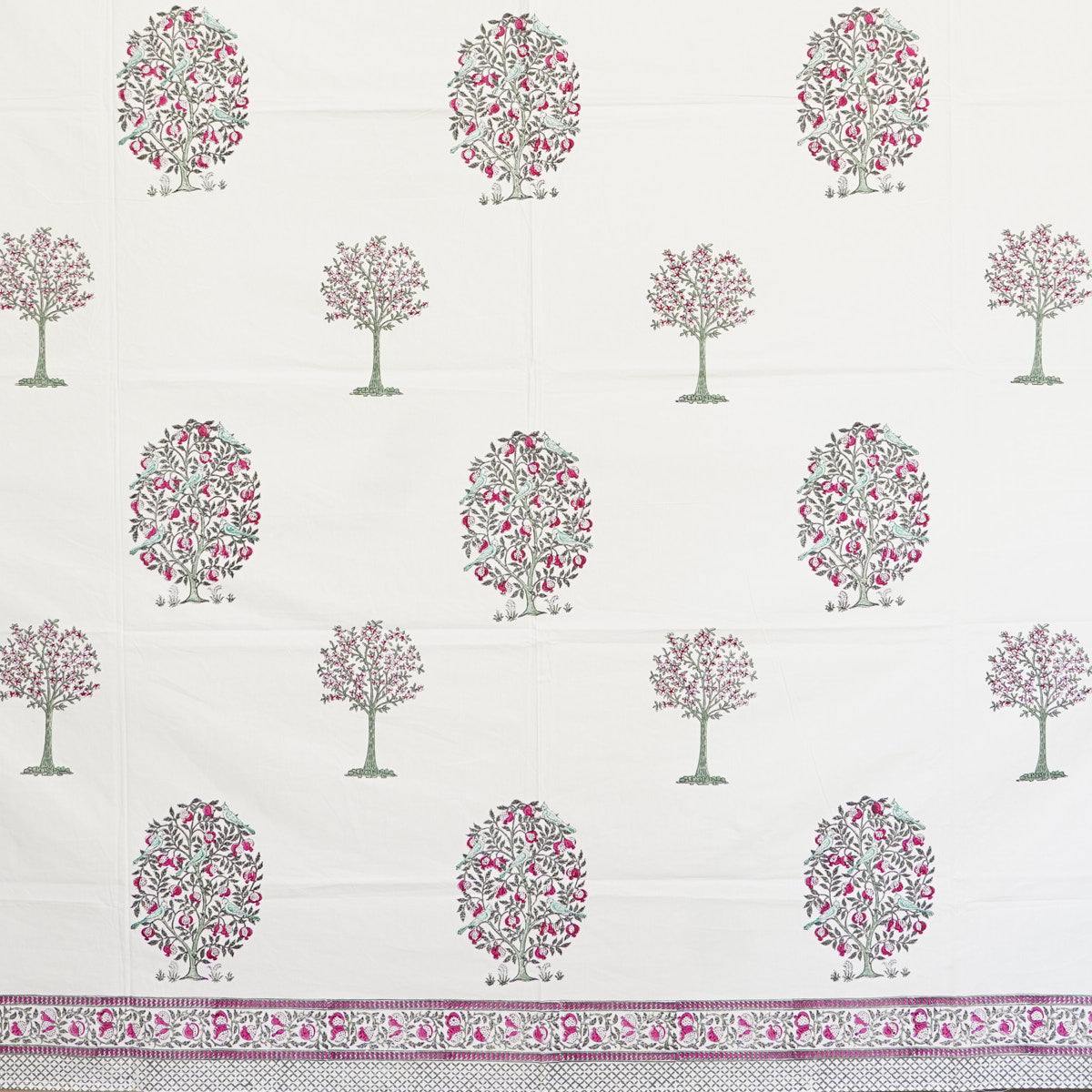 Vibrant Floral Tree Hand Block Printed Cotton Bedsheet