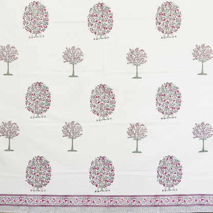Vibrant Floral Tree Hand Block Printed Cotton Bedsheet