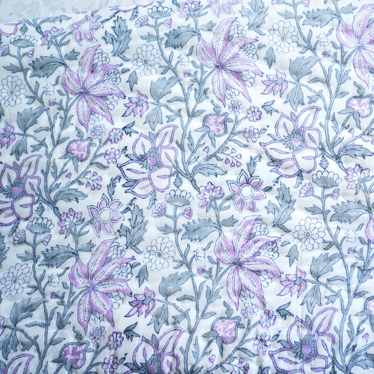 Violet Bloom Reversible Hand Block Printed Cotton Quilt
