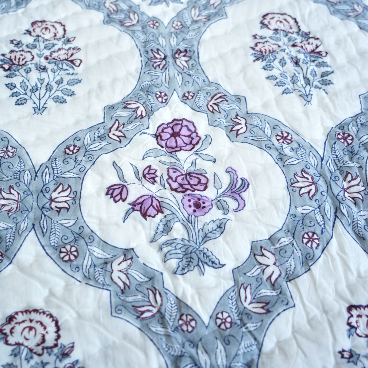 Violet Bloom Reversible Hand Block Printed Cotton Quilt