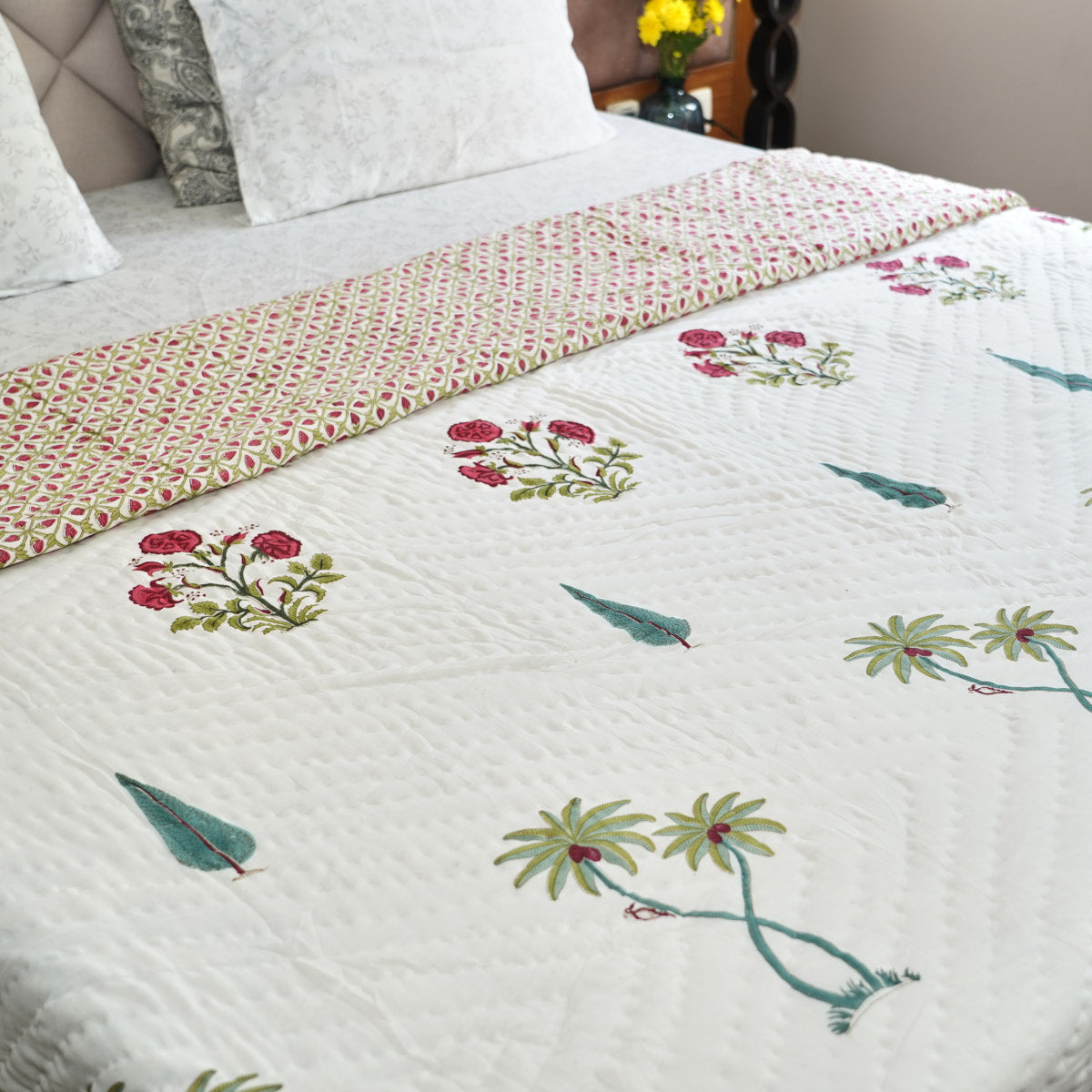 Wood Packer Reversible Hand Block Printed Cotton Quilt