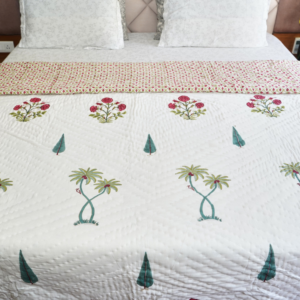 Wood Packer Reversible Hand Block Printed Cotton Quilt