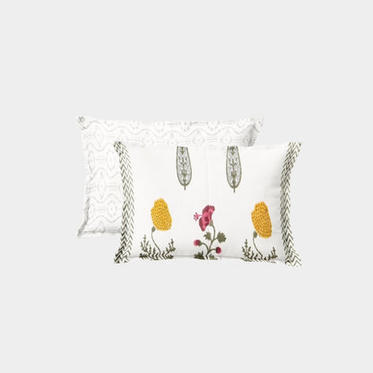 Yellow Blossom with Leaf Hand Block Printed Cotton Bedsheet